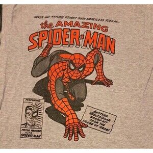 Marvel The Amazing Spider-Man Men’s Medium Gray Long Sleeve Comic Shirt Tee MCU